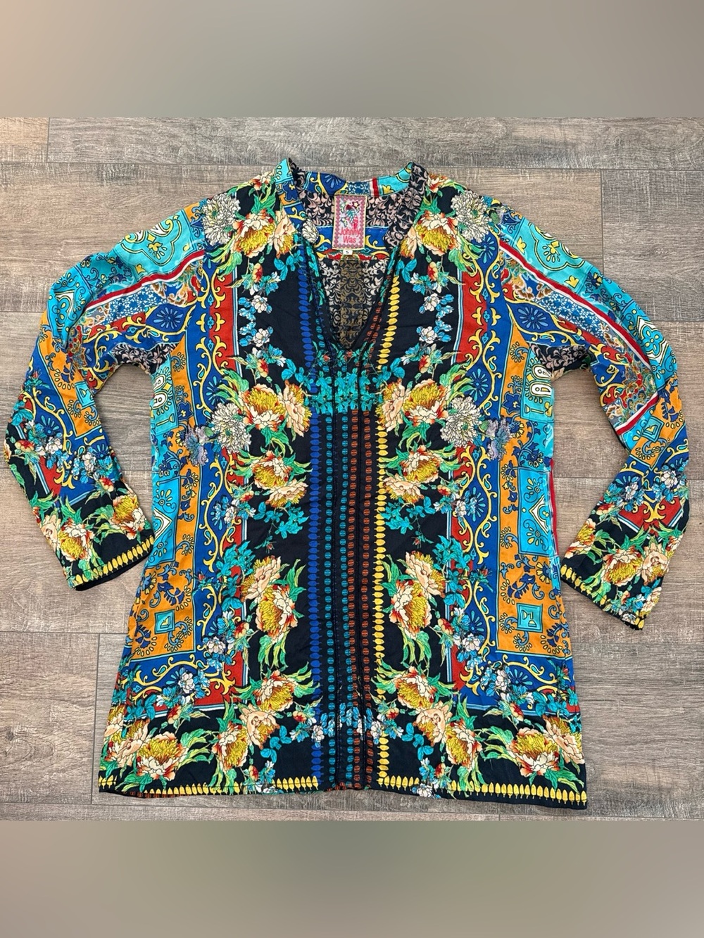 Johnny Was Boho Floral Scarf Print Rayon Tunic Blouse Small Whimsigoth Festival